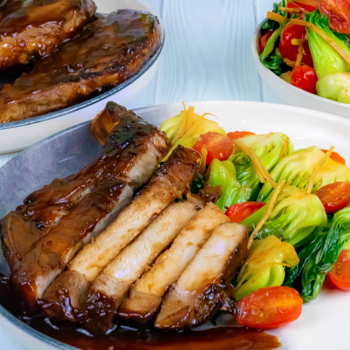 Honey Mustard Marinated Pork Chops with Ginger Soy Bok Choy - Soulful Pork