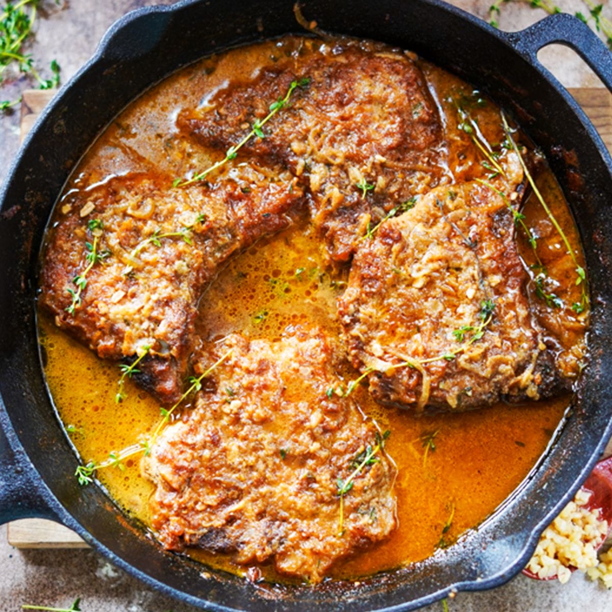 Onion-baked Smothered Pork Chops With Creamed Squash - Soulful Pork